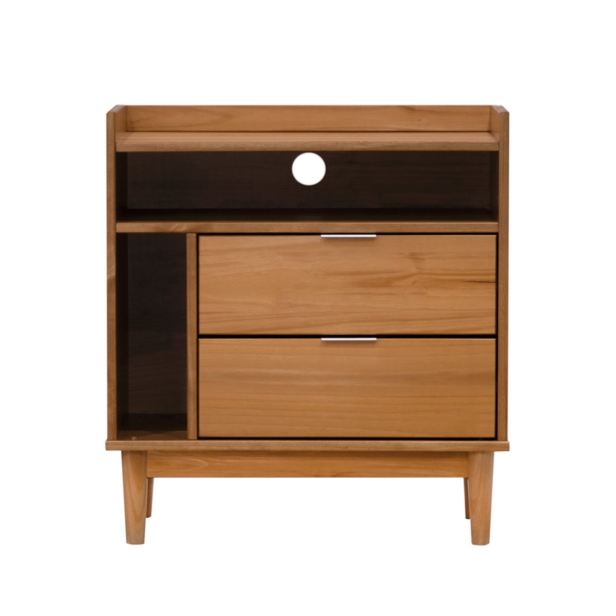 Walker Edison Mid-Century Modern 2-Drawer Wood Nightstand, Solid Caramel