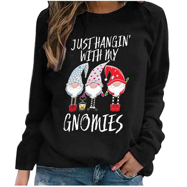 Hauts de Noël pour Femmes Manches Longues Mode de Noël Décontracté Manches Longues Imprimé Chandails en Molleton pour Dames