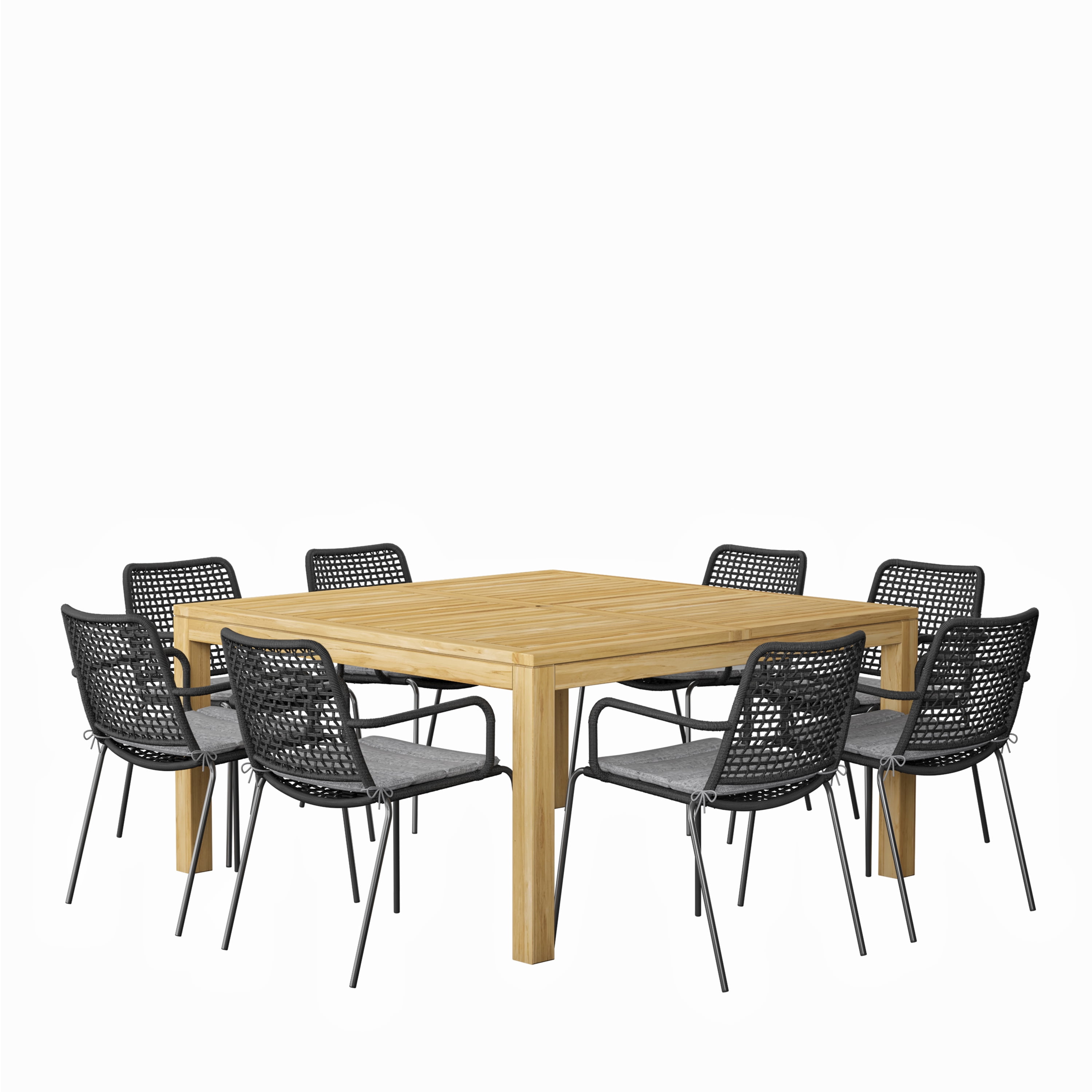 Amazonia Stowe 9-Piece Certified Teak Square Outdoor Patio Dining Set, Black