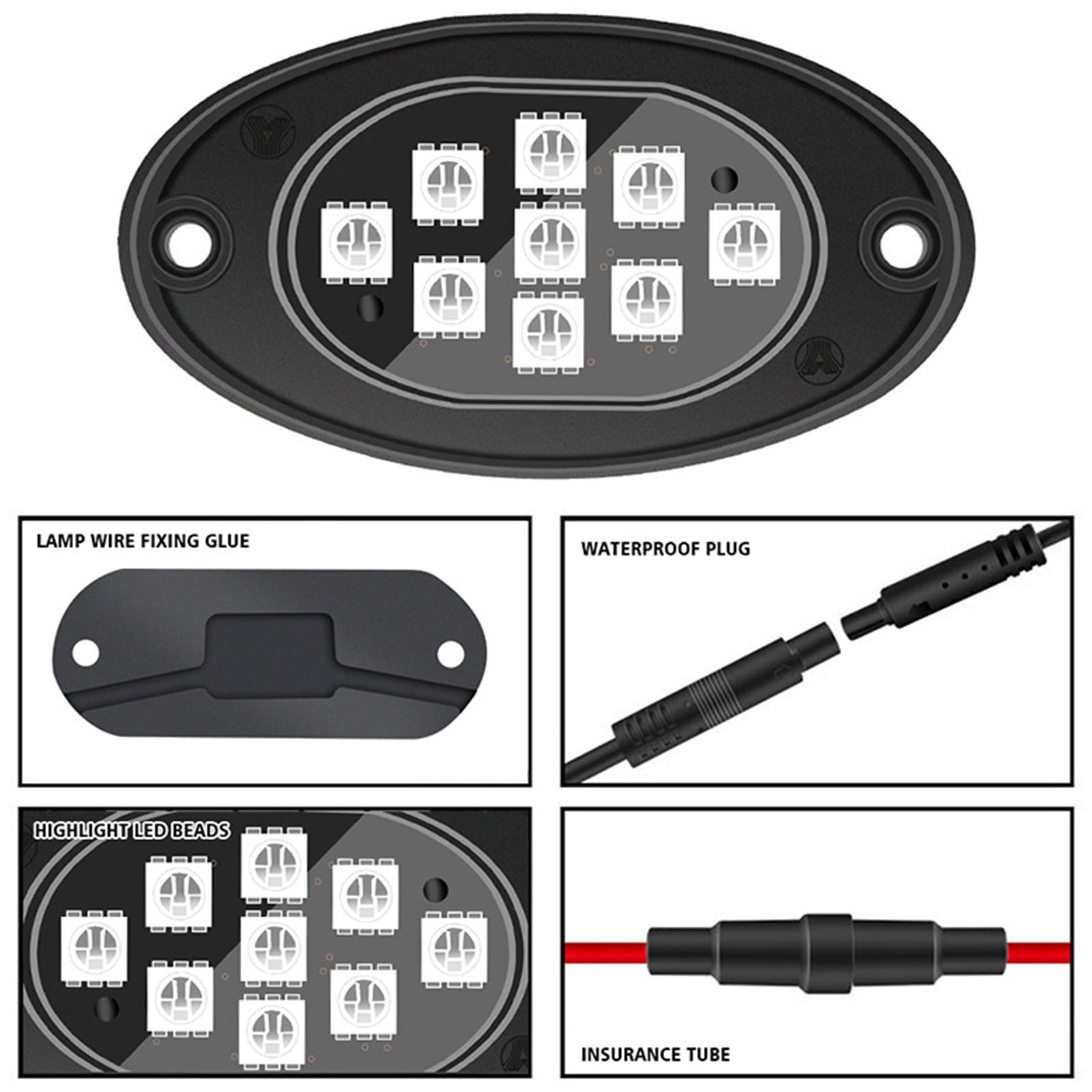 RGB Car Chassis Light Kit, Bluetooth Remote Control Underglow Lights with Music Sync, Waterproof LED Pods for Truck SUV ATV UTV, Car Interior and Exterior Atmosphere Neon Lights Decoration