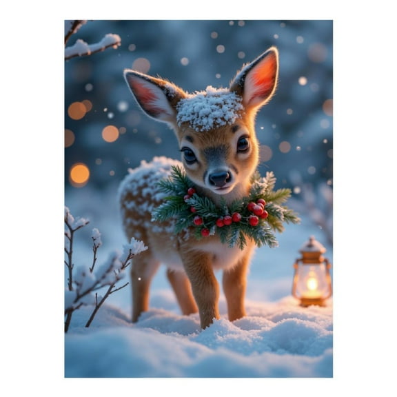 Diamond Art Kits for Adults, Snowy Fawn Winter Night Lantern 5D Diamond Painting Kits for Adults Beginners, DIY Full Drill Diamond Painting, Gem Art and Crafts 12x16