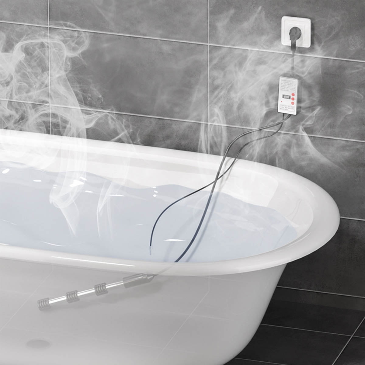 1500w Immersion Water Heater with Thermostat, Temperature Control Portable Bathtub Bucket Submersible Heater,Pool Heater for Inflatable Above Ground Swimming Pool