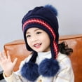 thumbnail image 2 of ZACPNCV Girls Winter Cover Ears Beanie Hat Ear Flaps Ski Snow Hats Knit Fleece Lined Hats Navy, 2 of 5