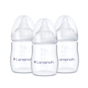 Lansinoh Anti-Colic Baby Bottles, BPA-Free Plastic, 5oz, 3pk, Slow Flow Nipples (Size S), Breastfeeding Bottle, NaturalWave Design, Baby Essentials