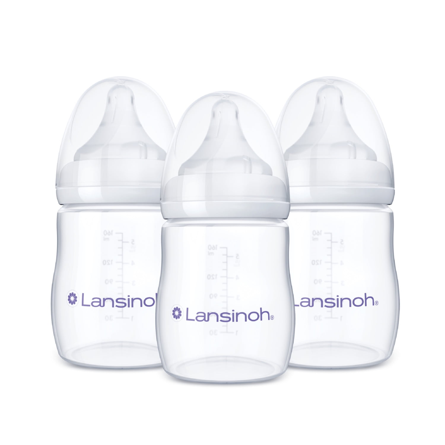 Lansinoh Anti-Colic Baby Bottles, BPA-Free Plastic, 5oz, 3pk, Slow Flow Nipples (Size S), Breastfeeding Bottle, NaturalWave Design, Baby Essentials