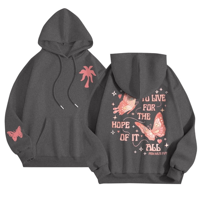Pink Graphic Hoodie for Women 2024 Cute Preppy Sweatshirt Long Sleeve Drawstring Pullover Tops with Pockets