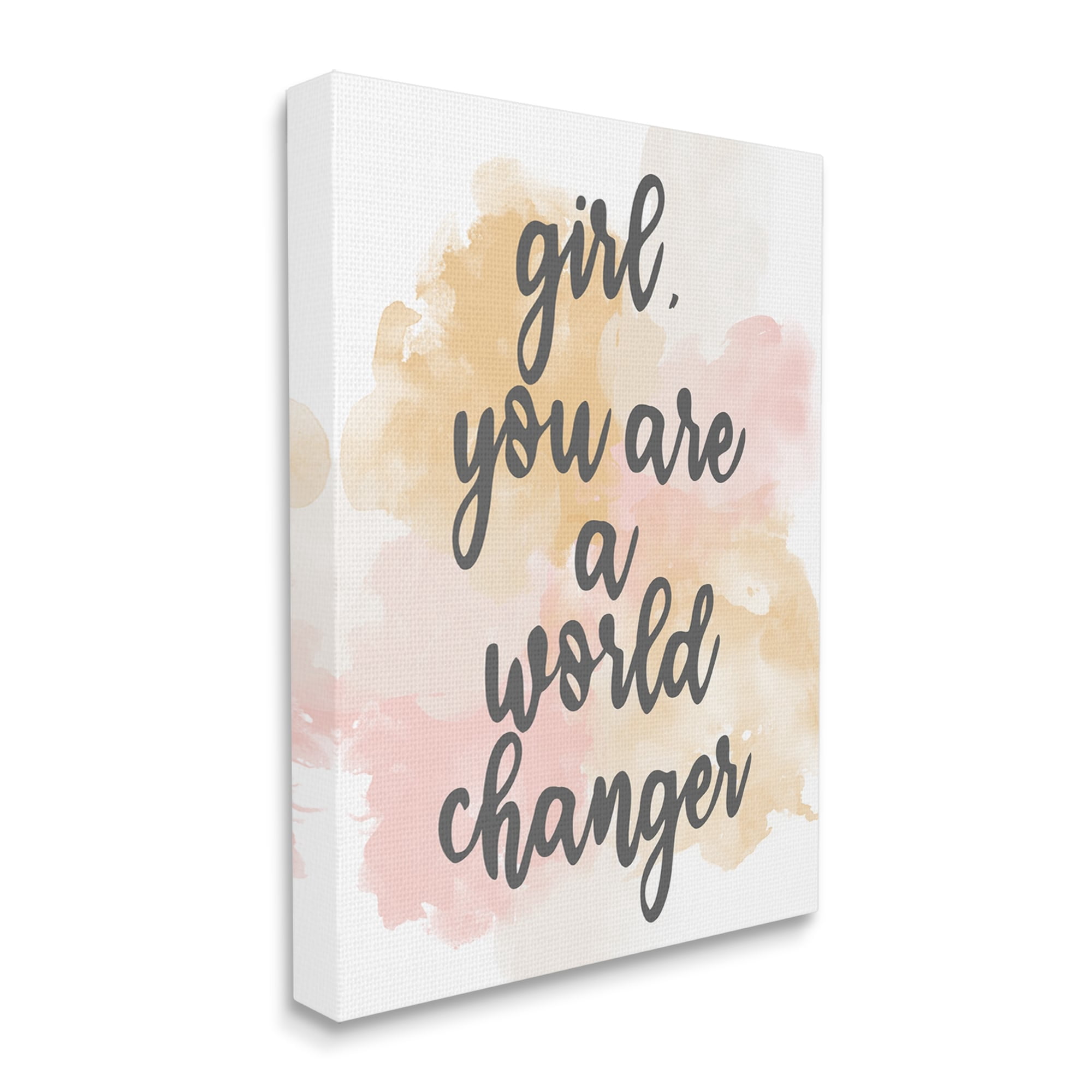 Stupell Industries World Changer Girl Empowering Pastel Calligraphy Phrase Canvas Wall Art, 16 x 20, Design by Kim Allen