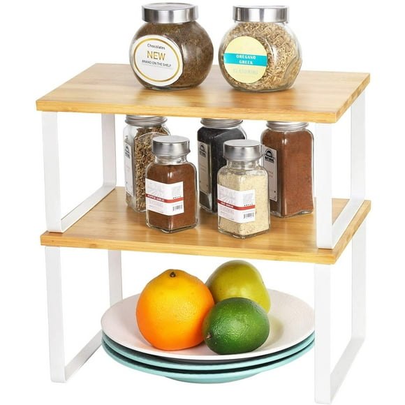 2pcs Bamboo Kitchen Cabinet Counter Shelf Organizer, Stackable Expandable