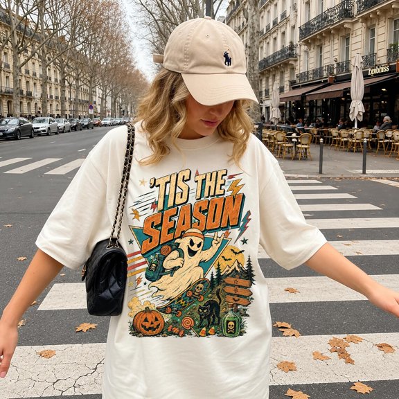 Retro 'Tis The Season Skeleton Pumpkin Ghost Halloween T-Shirt, Tis the Season Halloween shirt