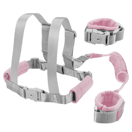 2 in 1 Toddler Leash, Baby Anti Lost Wrist Link and Kids Vest Harness with Lock, Child Safety Harness Walking Leash Adjustable Skin Friendly Children's Anti-Lost Wristband Traction Rope with Lock