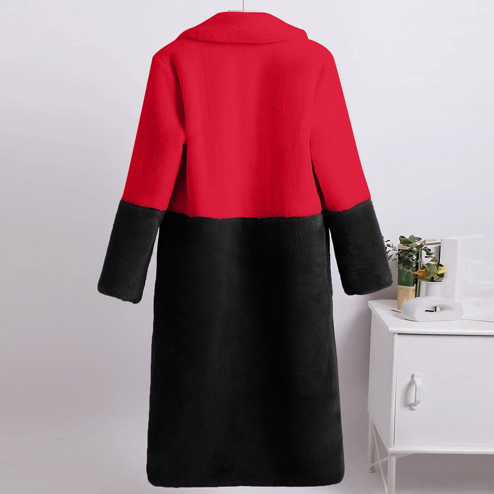 Women's Soft Faux Teddy Fuzzy Warm Long Overcoat Open Front Cardigan Lapel Collar Long Sleeve Loose Fit Jacket Coat