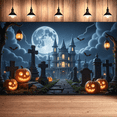 thumbnail image 3 of Gothic Design Halloween Banner with Scary Pumpkins Spooky Castle Backdrop Dark Atmosphere for Halloween Party Decoration, 3 of 5