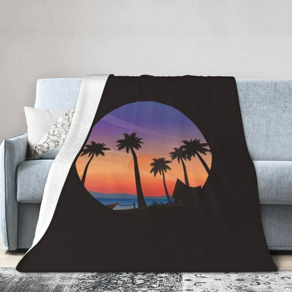 DouZhe Ultra-Soft Micro Fleece Lightweight Flannel Bed Blanket, Sunset Beach Coconut Trees Print Cozy Warm Throw Blankets, 60"x50"