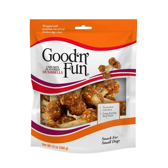 Good ’n’ Fun Chicken Flavored Dumbbells, Rawhide Chews for All Dogs, 12 oz