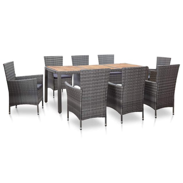 vidaXL 9 Piece Outdoor Dining Set with Cushions Poly Rattan Grey