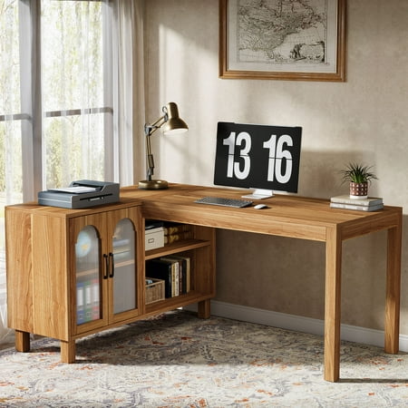 Tribesigns L Shaped Desk with Storage Cabinet, 59-Inch Corner Computer Desk, Home Office Desk with Storage Shelves, Corner Desk for Gaming, Writing, Working, Study, Easy to Assemble (Brown)