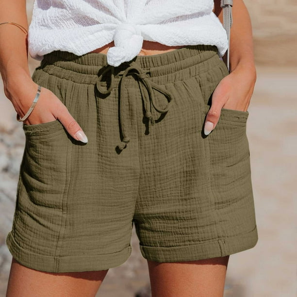MKLEKYY Pantalones Cortos De Playa Para Mujer, Pantalones Casuales De Pierna Recta Para Mujer, Pantalones Cortos Deportivos Holgados De Cintura Alta, Pantalones Casuales De Moda