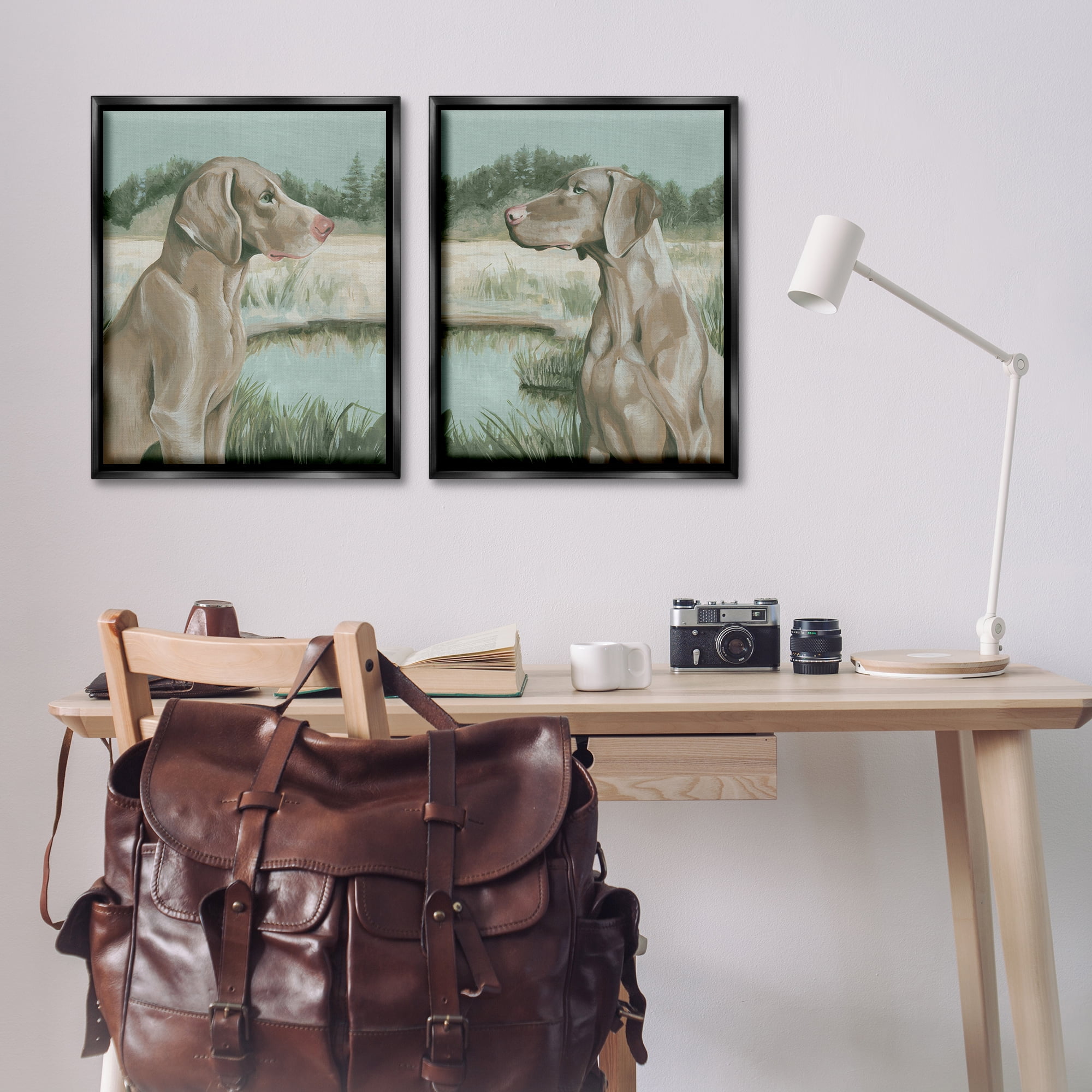 Stupell Industries Weimaraner Dog by Marsh Animals Painting Black Floater Framed Canvas Art Print Wall Art, 31 x 25, Set of 2