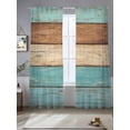 thumbnail image 2 of Farmhouse Aqua Brown Sheer Curtains 96 Inch Length 2 Panels Set Window Treatments, Vintage Wooden Striped Rod Pocket Semi Curtains for Living Room/Bedroom/Kitchen Décor, 104"W x 96"L, 2 of 7