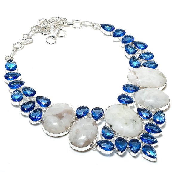 Moonstone, Tanzanite Gemstone 925 Sterling Silver Jewelry Necklace 18"