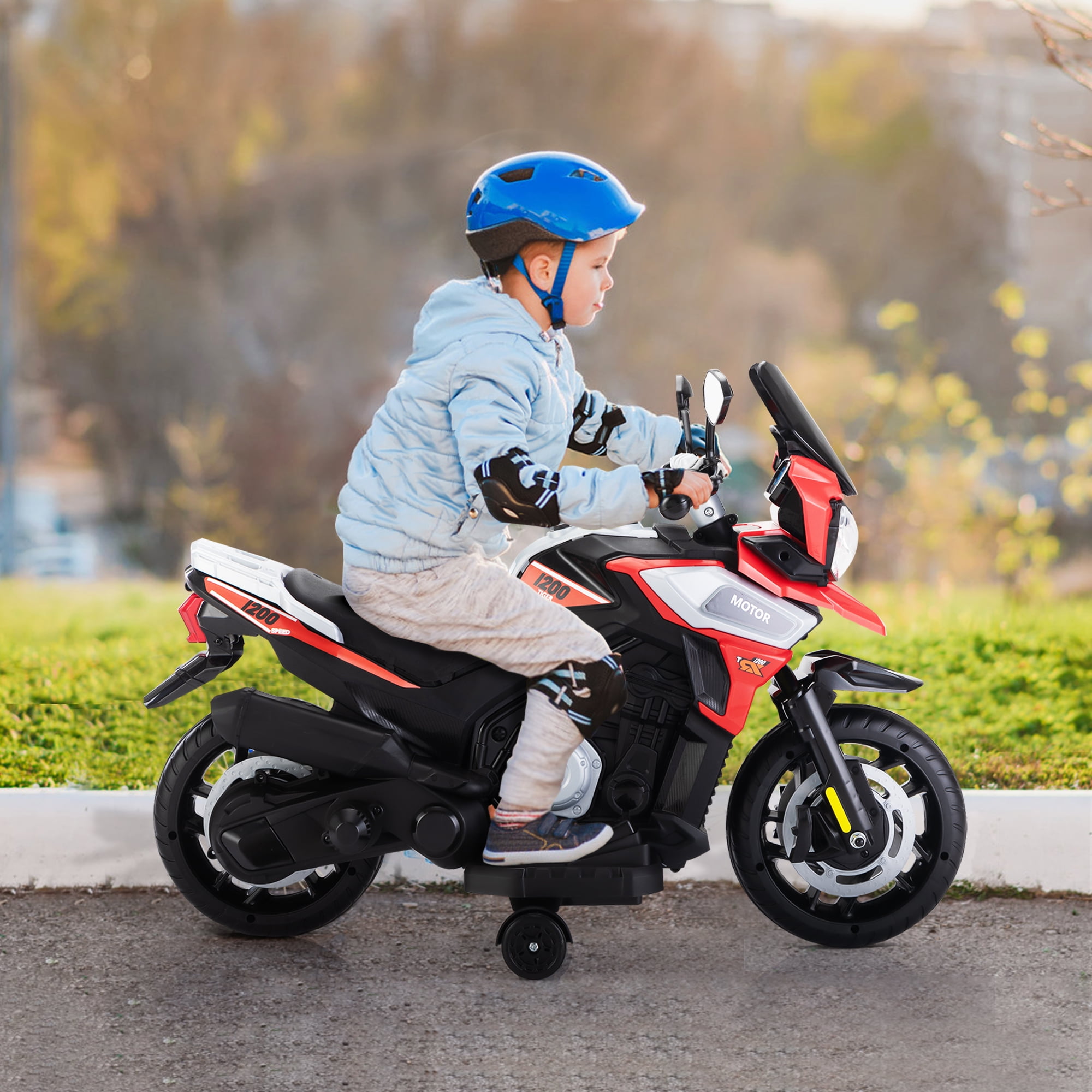 Electric Motorcycle for Kids Dirt Bike by TOBBI 12V Battery Powered Ride On Toy Rechargeable Motorbike w/Training Wheels Gift for Toddler Boys Girls Aged 3-6, Red