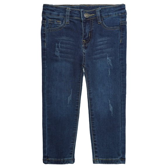 KIDSCOOL SPACE Little Girls Boys Jeans,Elastic Band Inside Ripped Straight Fit Stretchy Soft Denim Pants,4-5 Years