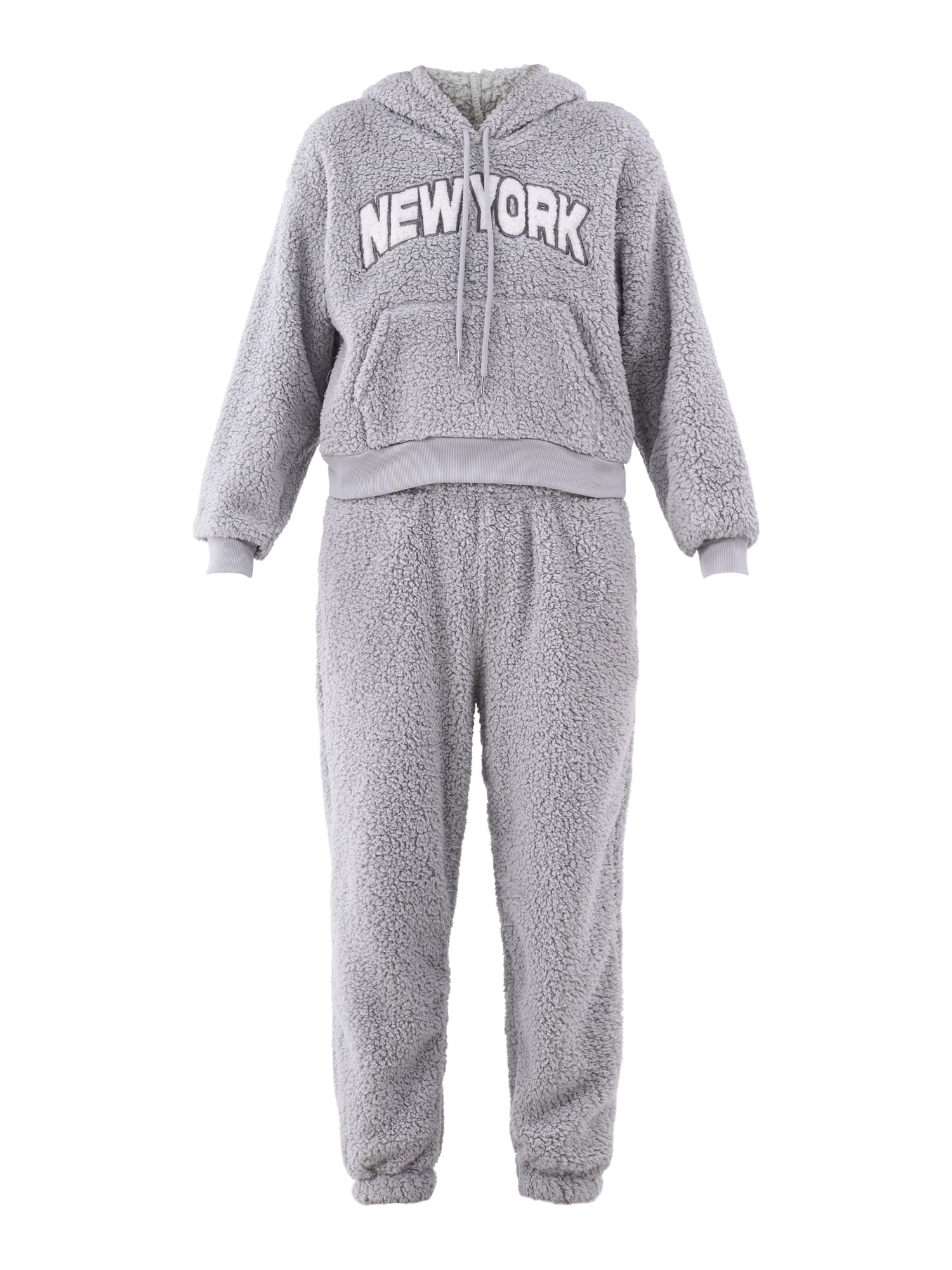 No Boundaries Teddy Fleece Hoodie and Joggers Set, 2-Piece, Women's