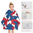 thumbnail image 6 of Red Blue Camo Bold Shapes Pattern Blanket Hoodies for Kids 6-13YR Oversize Wearable Blanket Hoodies for Boys Girls Teens, 6 of 7