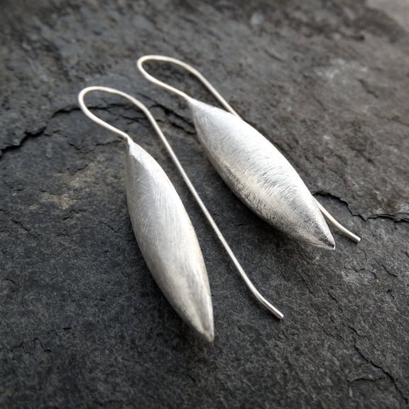 Silver Drop Earrings, Dangle Jewelry with Brushed Matte Finish for Everyday Wear