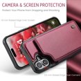 thumbnail image 4 of Mantto Case for iPhone 16 with Card Holder, Retro PU Leather RFID Blocking Credit Card Slots Double Magnetic Clasp Flip Kickstand Shockproof Phone Cover for iPhone 16,Winered, 4 of 9