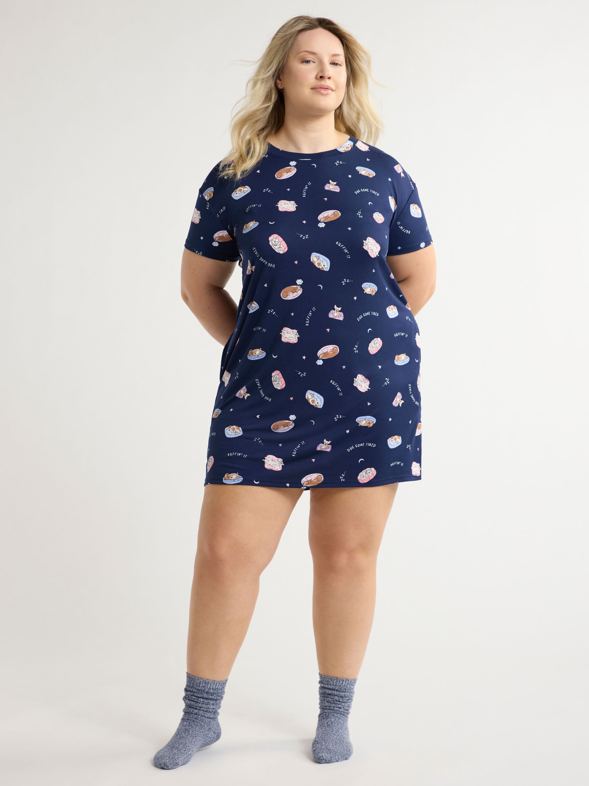 Joyspun Women's Dreamy Soft Collection Sleepshirt with Short Sleeves, Sizes S/M-2X/3X