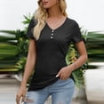 thumbnail image 3 of Jewelreauty Women Casual Blouses Short Sleeve V Neck Button Loose Fitting Tunic Tops Summer Going Out Shirts (XL, Black), 3 of 6