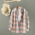 thumbnail image 4 of Women's Plaid Button Down Shirts Casual Long Sleeve Lapel Collar Flannel Shirt Loose Fit Fashion Tops with Pocket Khaki-1 M, 4 of 4
