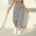 thumbnail image 2 of BODOAO Women's Cargo Capris Pants Lightweight Quick Dry Hiking Summer Casual Travel Pants with Pockets Elastic Waist Straight Solid Color Pants Loose Cargo Long Trousers Grey Xxl, 2 of 9
