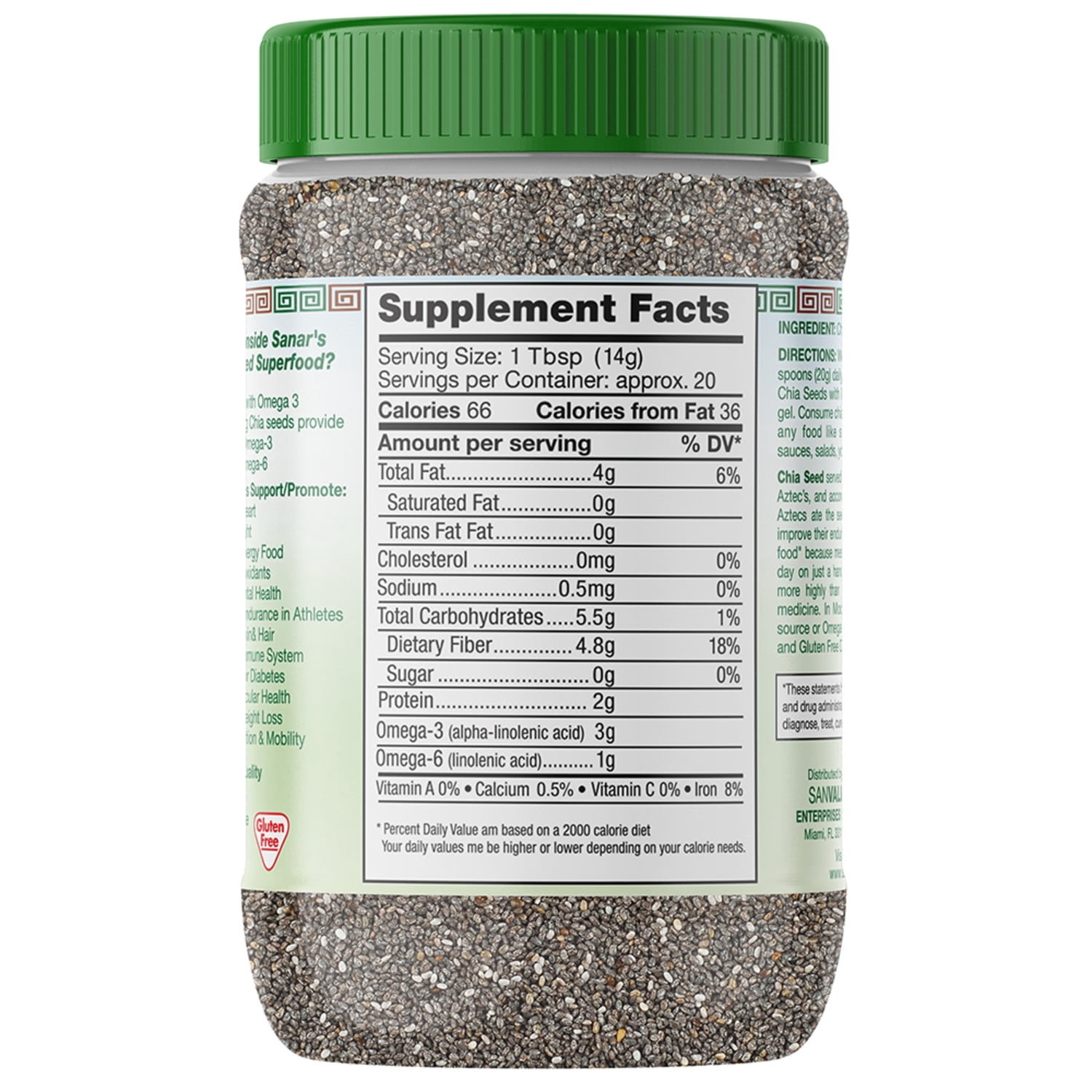 Sanar Naturals Raw Black Chia Seeds, High Fiber, Omega-3, Vegan, 10 oz