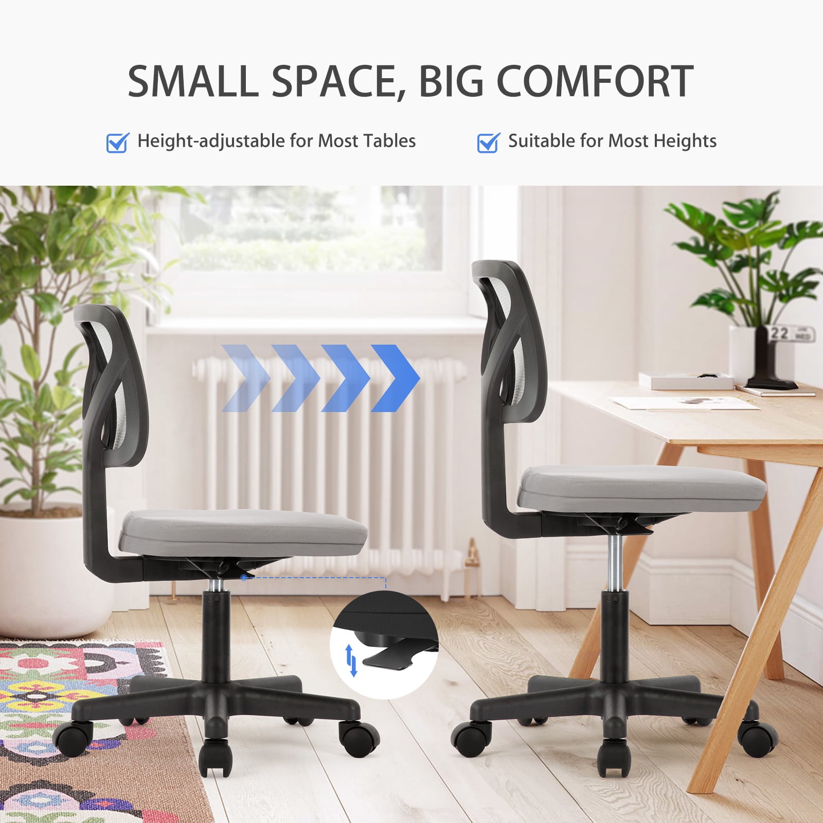 JOINSUN Desk Chair with Lumbar Support & Adjustable Height, 200 lb. Capacity, Gray
