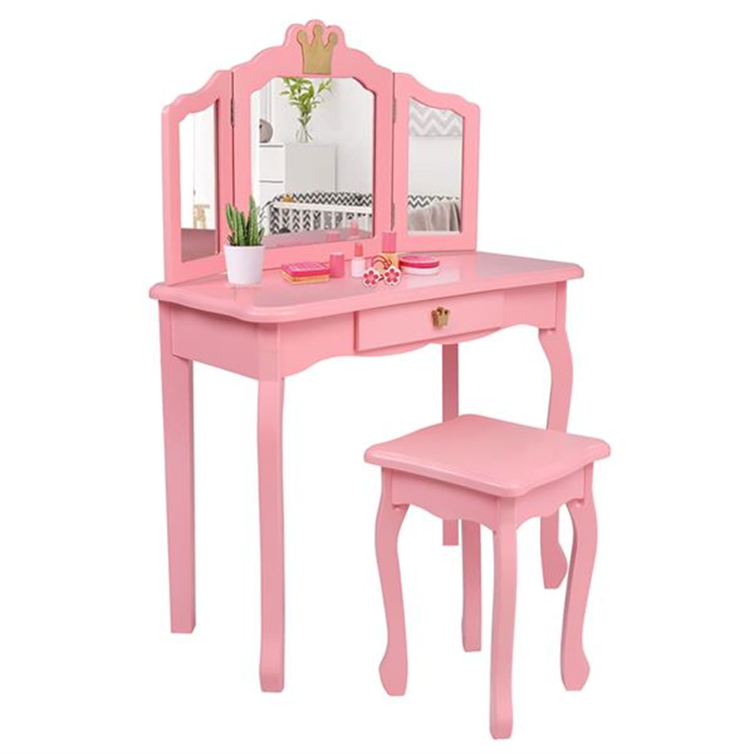Children's Desk And Stool Natural White Pink Blue MDF Wood With Hinged Lid New 