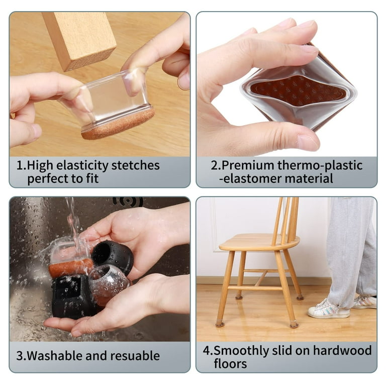 Ezprotekt 16 Pcs Clear Square Furniture Leg Sliders with Felt Plastic Chair Feet Bottom Caps 2inch Walmart