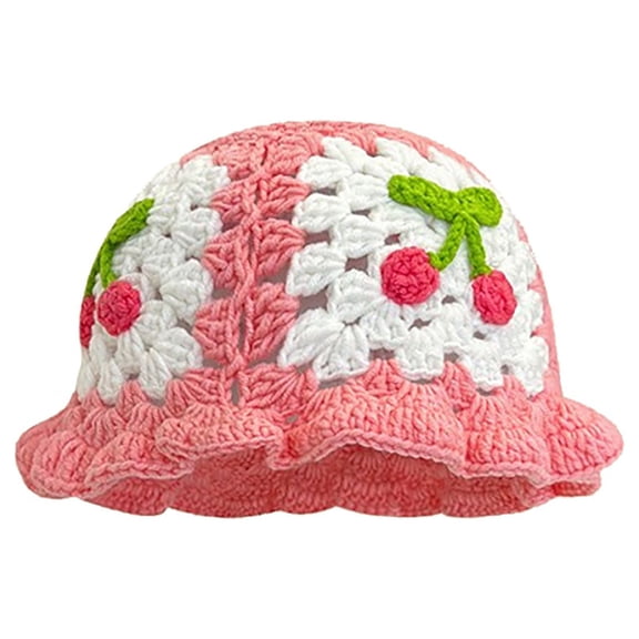 ZSQDM Japanese Vintage Hollow Flowers Handmade Knitted Pot Hat Women's Autumn and Winter Sweet All Hat Show Face Small beanies Pro Shop Hat Bucket Hats Gas Cap