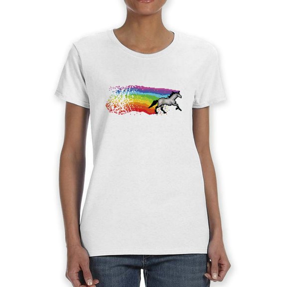 Rainbow Horse Pixel Art Graphic Women White T-Shirt, Female Medium