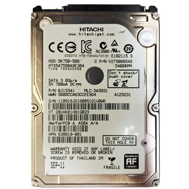 Hitachi 500GB 5.4K RPM SATA 9.5mm 2.5" Hard Drive 0J15341 (Renewed