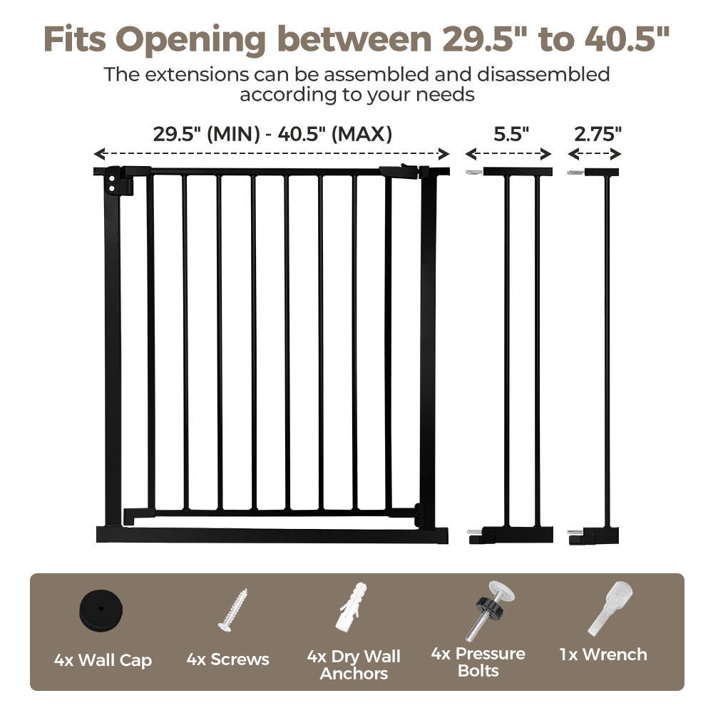Caveen Baby Safety Gate with Door, 29.5-40.5 in, Black photo 8