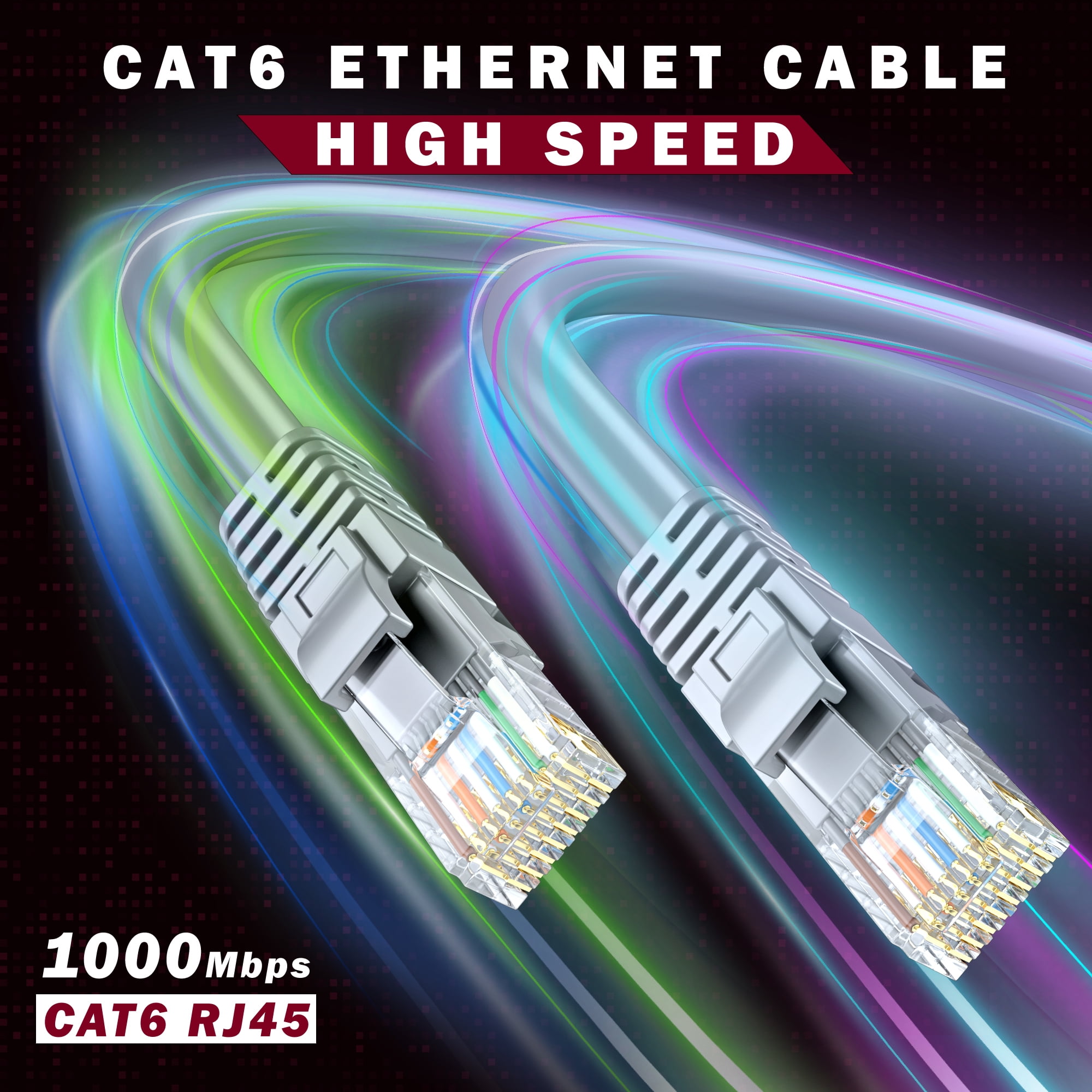 Cat 6 Ethernet Cable 100 Ft, 100% Pure Copper, Cat6 Cable LAN Cable, Internet Cable, Patch Cable and Network Cable - UTP (Gray) 100 Feet