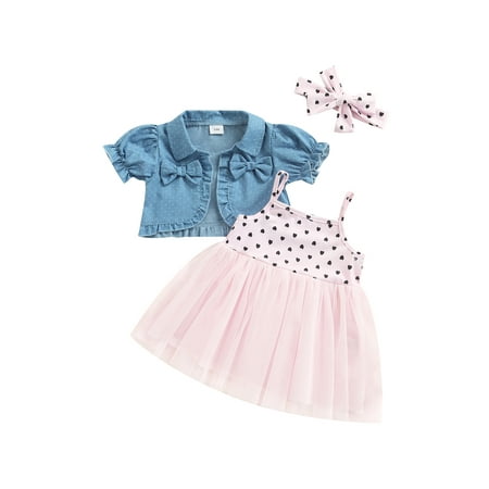 

Nokpsedcb Toddler Newborn Infant Girls 3PCS Skirt Set Bow Tulle Dot Tutu Heart Print Dress Valentine s Suit Pink 12-18 Months