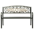 thumbnail image 2 of Steel Outdoor Patio Garden Park Seating Bench with Cast Iron Welcome Backrest, Front Porch Yard Bench Lawn Decor, 2 of 7