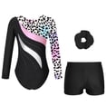 thumbnail image 2 of Aislor Kids Girls Printed Patchwork Long Sleeve Gymnastic Leotard Biketard Unitard with Shorts Hair Leopard 14, 2 of 6