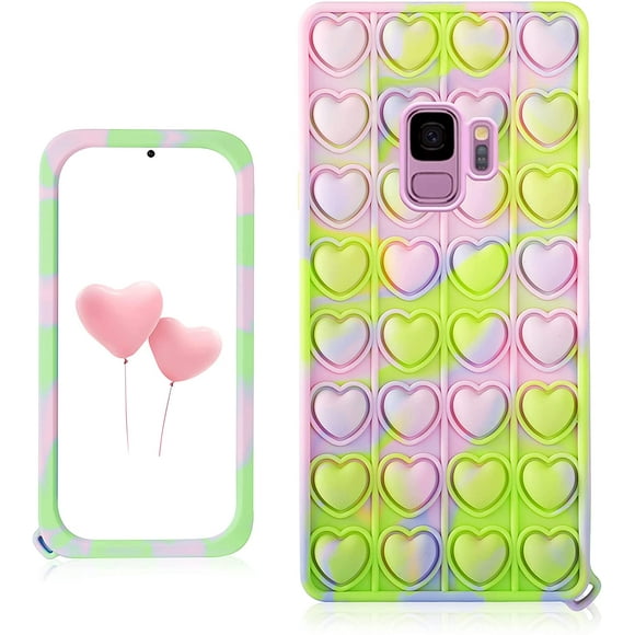 Green Heart for Samsung Galaxy S9 Case Silicone Case\u2002Design Cartoon Funny Cute Unique Fidget Aesthetic Pretty Cool Kawaii Fun Cover Cases for Boys Girls Youth(for Samsung Galaxy S9)