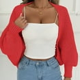 thumbnail image 5 of XPMWRP Women's Open Front Ribbed Knit Crop Shawl Irregular Sweaters Long Sleeve Solid Color Loose Fit Knitted Cardigan Shrug Red Free Size, 5 of 7