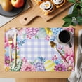 thumbnail image 2 of Easter Flowers Placemats Set of 6, Watercolor Pink Floral Eggs Purple Plaid Placemats for Dining Table, Place Mats for Kitchen Tabletop, Waterproof Wipeable Dining Table Mats Set, 2 of 9