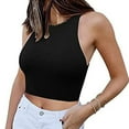 thumbnail image 2 of safuny Clearance Summer Women's Trendy Slim Basic Crop Tank Top Solid Color Cami Top Sleeveless Vest Round Neck Top Leisure Comfy Fit Clothing Fashion Black S, 2 of 6